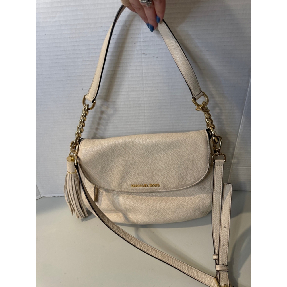 Michael Kors Bedford Medium Tassle Convertible Offwhite Shoulder Leather Bag - Picture 9 of 14